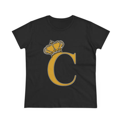 Women's Midweight Cotton Tee, Print Queen Letter C