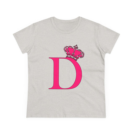 Women's Midweight Cotton Tee, Print Queen Letter D