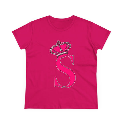 Women's Midweight Cotton Tee, Print Queen Letter S