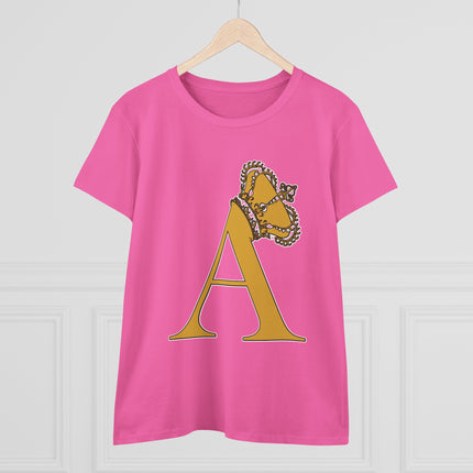 Print Queen Letter A, Women's Midweight Cotton Tee