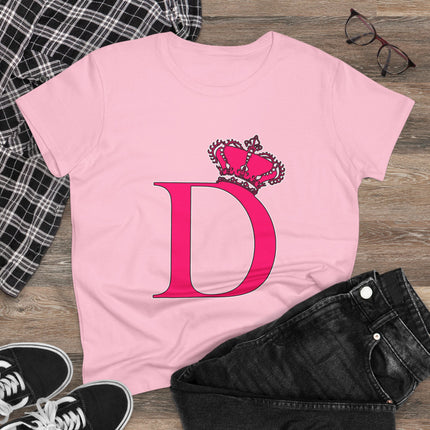 Women's Midweight Cotton Tee, Print Queen Letter D