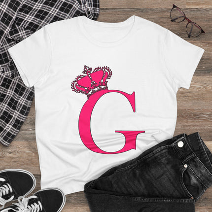 Women's Midweight Cotton Tee, Print Queen Letter G