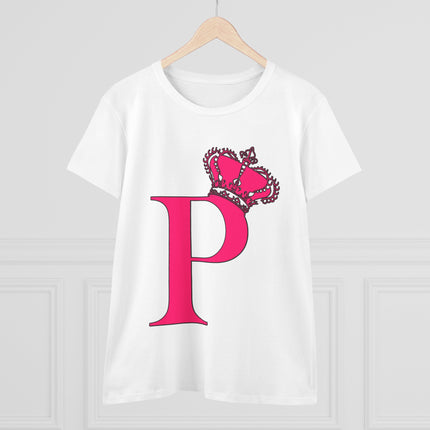 Women's Midweight Cotton Tee, Print Queen Letter P