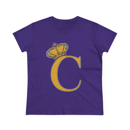 Women's Midweight Cotton Tee, Print Queen Letter C