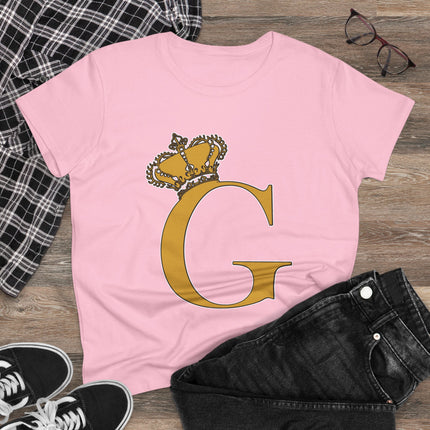 Women's Midweight Cotton Tee, Print Queen Letter G