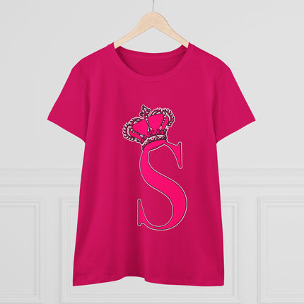 Women's Midweight Cotton Tee, Print Queen Letter S