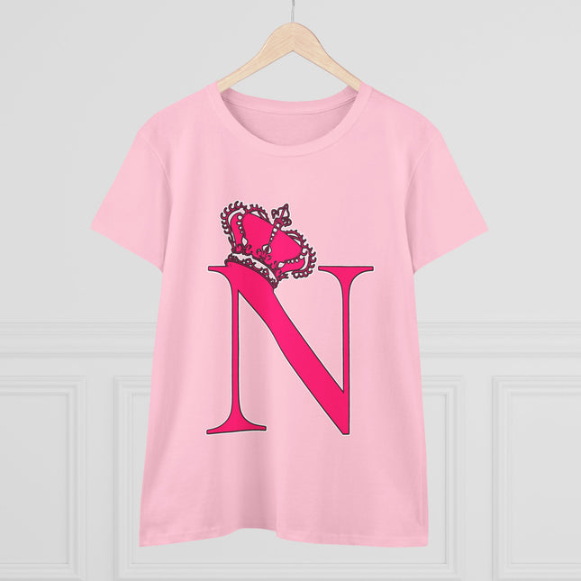 Women's Midweight Cotton Tee, Print Queen Letter  N