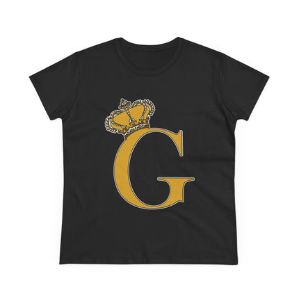 Women's Midweight Cotton Tee, Print Queen Letter G