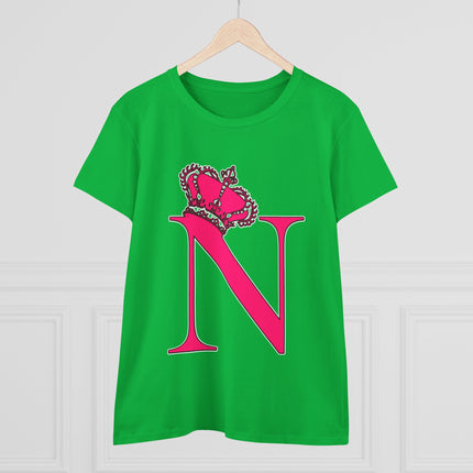 Women's Midweight Cotton Tee, Print Queen Letter  N