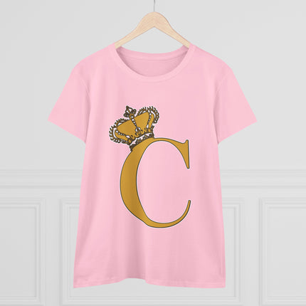 Women's Midweight Cotton Tee, Print Queen Letter C