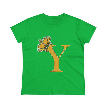 Women's Midweight Cotton Tee, Print Queen Letter Y