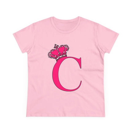 Women's Midweight Cotton Tee, Print Queen Letter C