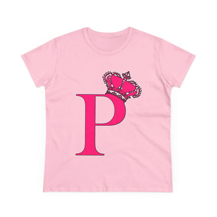 Women's Midweight Cotton Tee, Print Queen Letter P