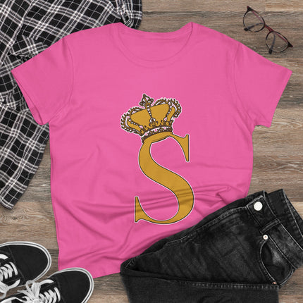 Women's Midweight Cotton Tee, Print Queen Letter S
