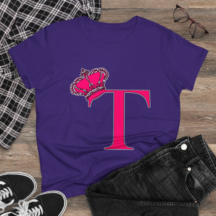 Women's Midweight Cotton Tee, Print Queen Letter T