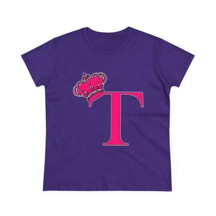 Women's Midweight Cotton Tee, Print Queen Letter T