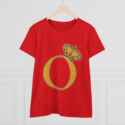 Women's Midweight Cotton Tee, Print Alphabet Letter O