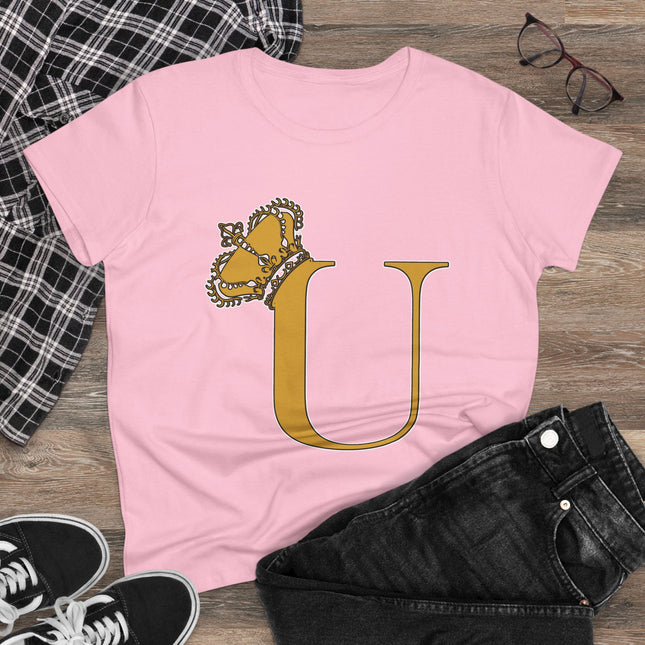 👑 Majestic “U” Monogram T-Shirt – Royal Gold on Regal Magenta