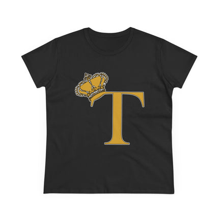 Women's Midweight Cotton Tee, Print Queen Letter T
