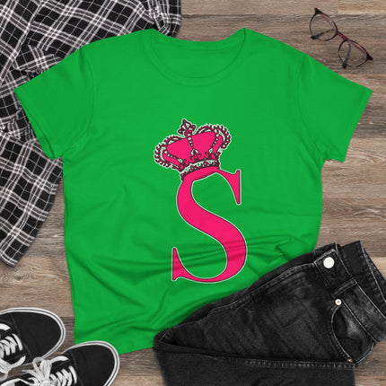 Women's Midweight Cotton Tee, Print Queen Letter S