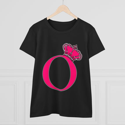 Women's Midweight Cotton Tee, Print Queen Letter O