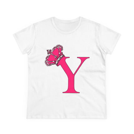 Women's Midweight Cotton Tee, Print Queen Letter Y