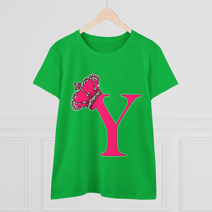 Women's Midweight Cotton Tee, Print Queen Letter Y