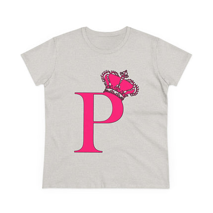Women's Midweight Cotton Tee, Print Queen Letter P