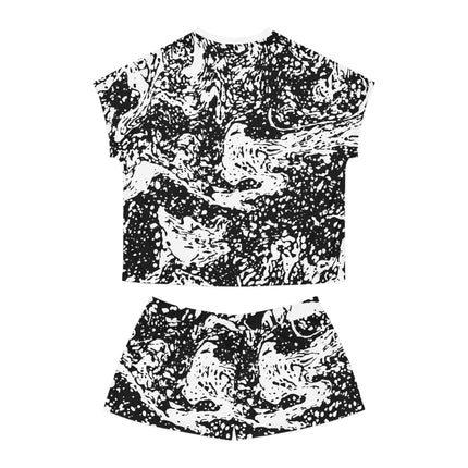 🖤 Black & White Splash Set – Bold Graphic Tee & Shorts