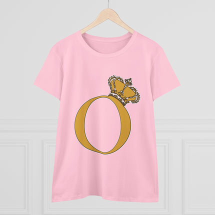 Women's Midweight Cotton Tee, Print Alphabet Letter O