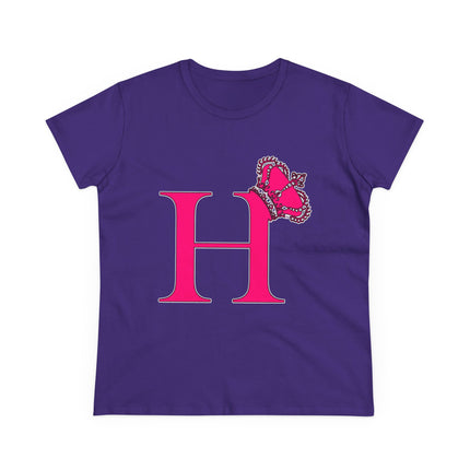 Women's Midweight Cotton Tee, Print Queen Letter H