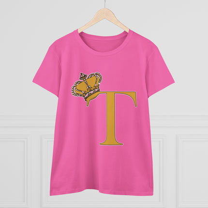 Women's Midweight Cotton Tee, Print Queen Letter T