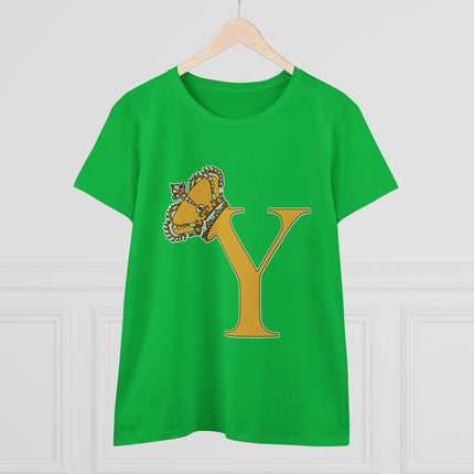 Women's Midweight Cotton Tee, Print Queen Letter Y