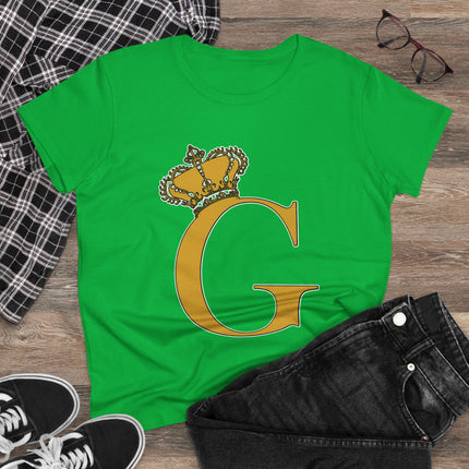 Women's Midweight Cotton Tee, Print Queen Letter G