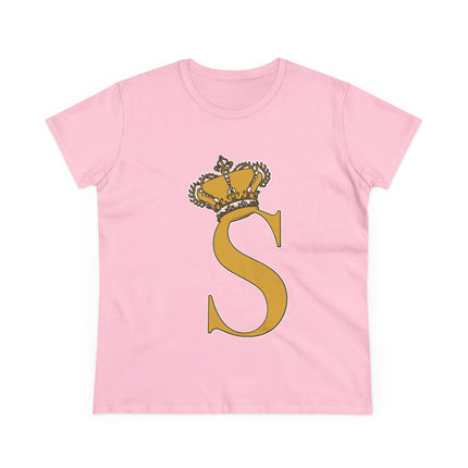 Women's Midweight Cotton Tee, Print Queen Letter S