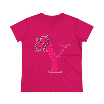 Women's Midweight Cotton Tee, Print Queen Letter Y