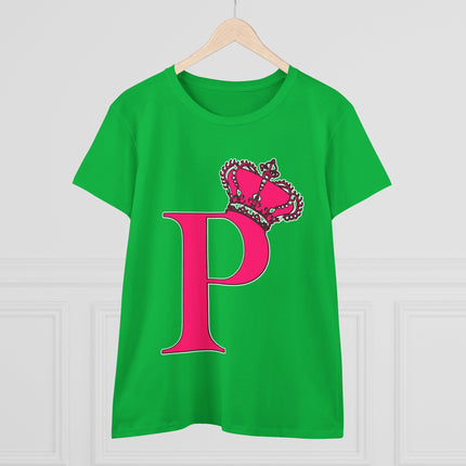 Women's Midweight Cotton Tee, Print Queen Letter P