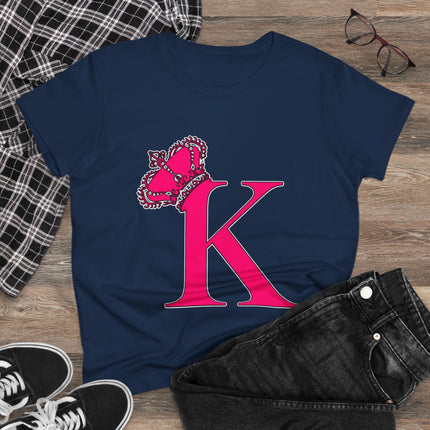 👑 “K” Royal Monogram Tee – Bold in Magenta & Crowned in Pink