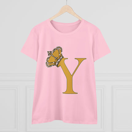 Women's Midweight Cotton Tee, Print Queen Letter Y