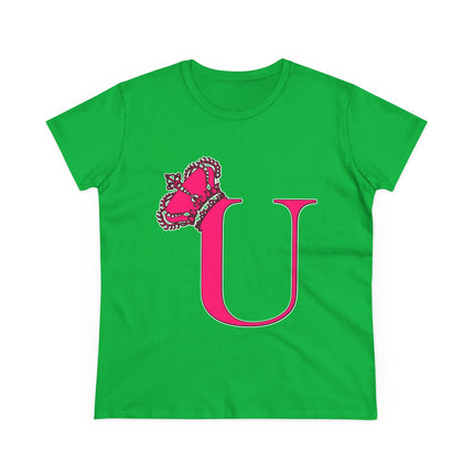 Women's Midweight Cotton Tee, Print Queen Letter U