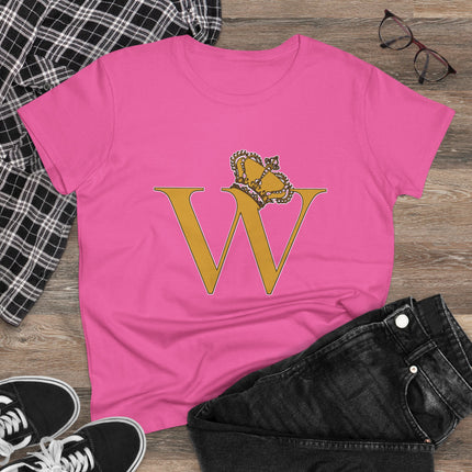 Women's Midweight Cotton Tee, Print Alphabet Letter W