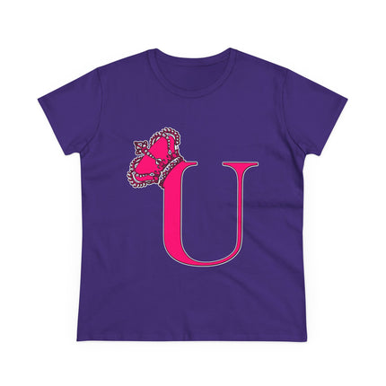 Women's Midweight Cotton Tee, Print Queen Letter U