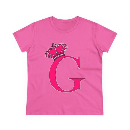 Women's Midweight Cotton Tee, Print Queen Letter G