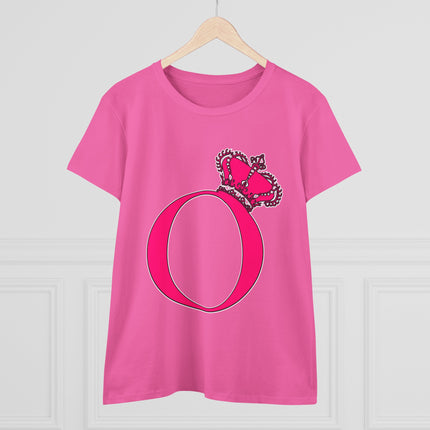 Women's Midweight Cotton Tee, Print Queen Letter O