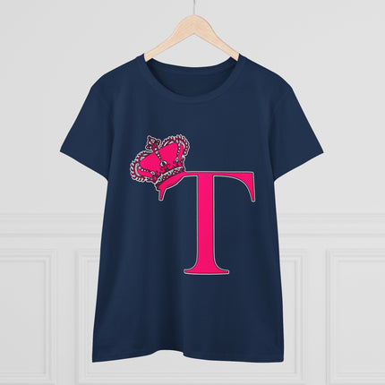 Women's Midweight Cotton Tee, Print Queen Letter T