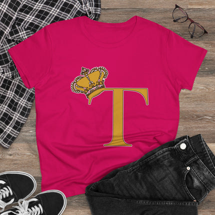 Women's Midweight Cotton Tee, Print Queen Letter T