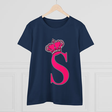 Women's Midweight Cotton Tee, Print Queen Letter S