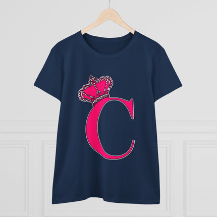 Women's Midweight Cotton Tee, Print Queen Letter C