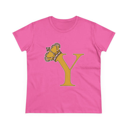Women's Midweight Cotton Tee, Print Queen Letter Y