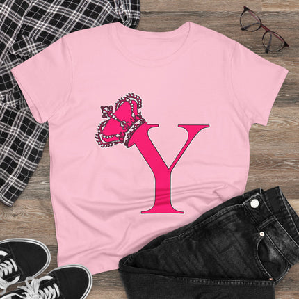 Women's Midweight Cotton Tee, Print Queen Letter Y